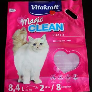 Plastic opstaande zak voor voedsel voor huisdieren met handvat